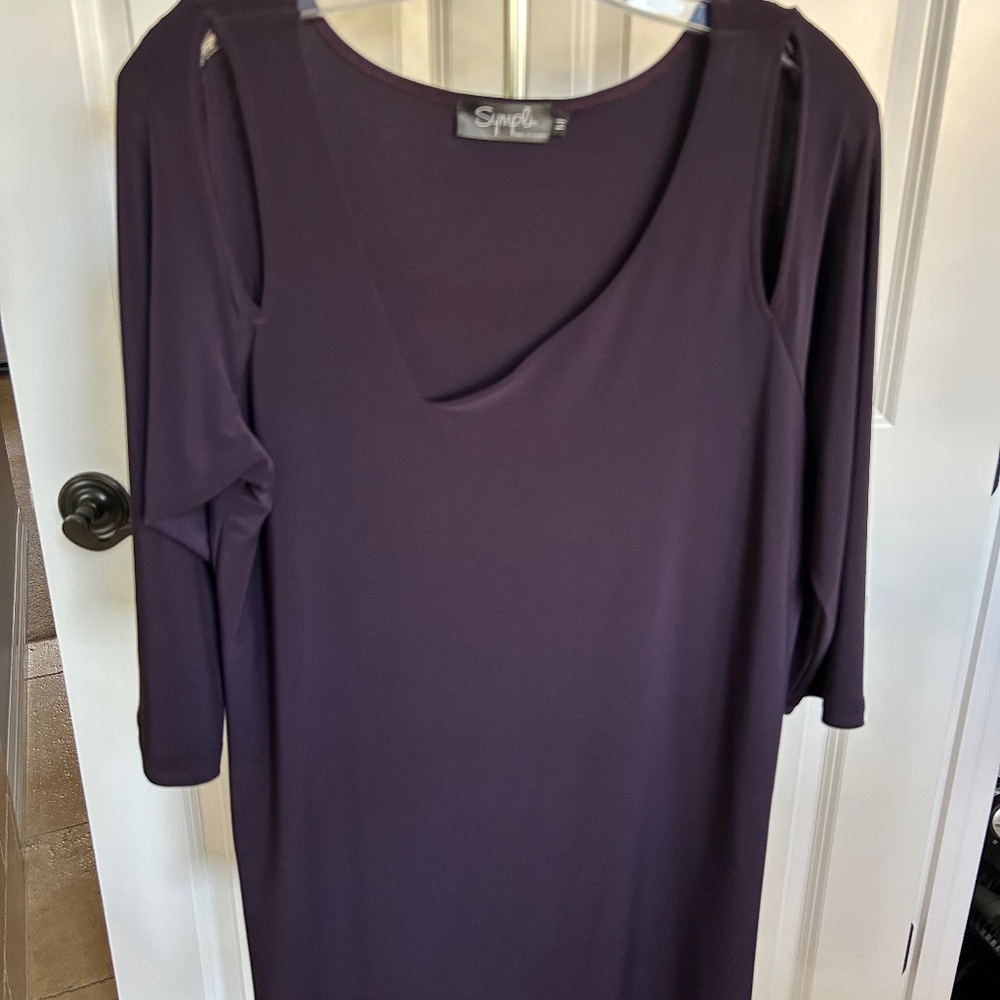 Sympli Dark Purple Lined Asymmetrical Cold Shoulder Tunic.  Size 16